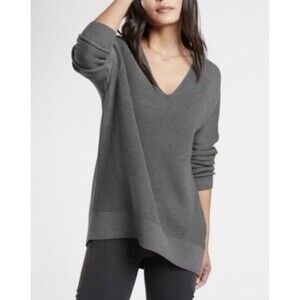 Athleta Hanover V-Neck Hi Lo Merino Wool Blend Sweater in Gray Sz M Medium EUC!!